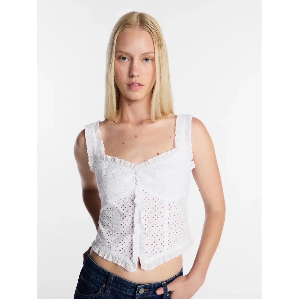Kacey Lee x Kacey Musgraves Women's Eyelet Top, Bright White, Size XXL - Picture 3 of 7